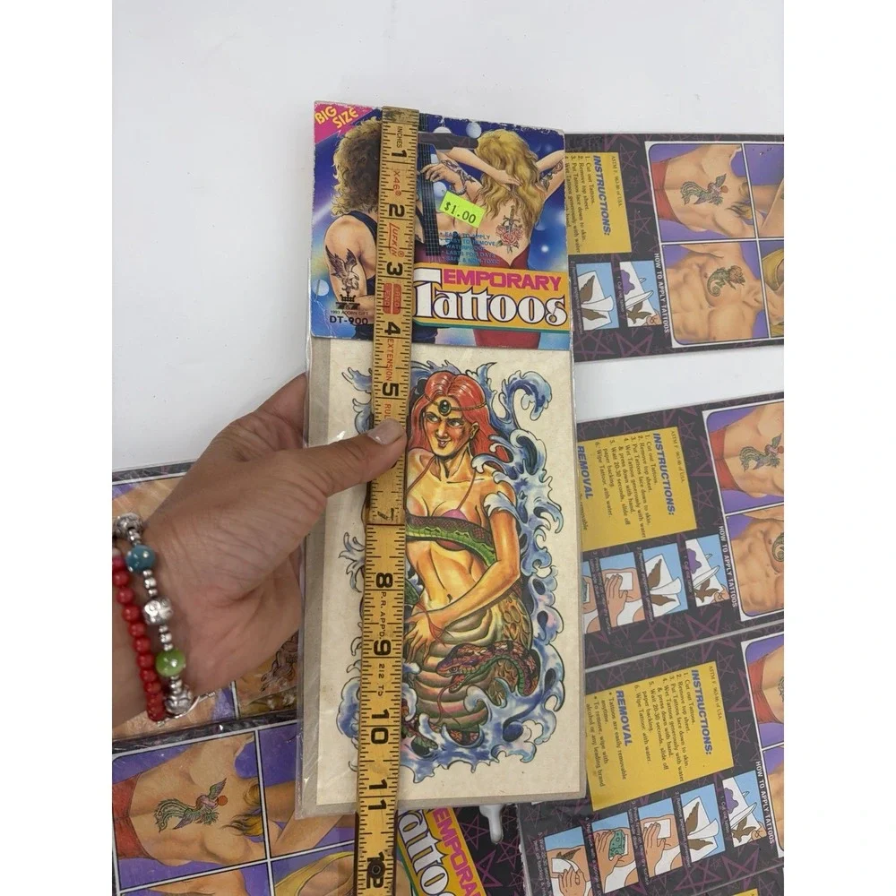 Vintage 90s Temporary Tattoos Lot of 8 Big Size Mermaid‎ Bikini Biker Flash Art